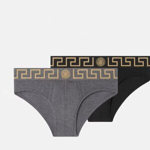 Versace Men's Gray & Black Low Rise Slip 2Pack Underwear Versace Sz 6 US L IT 52